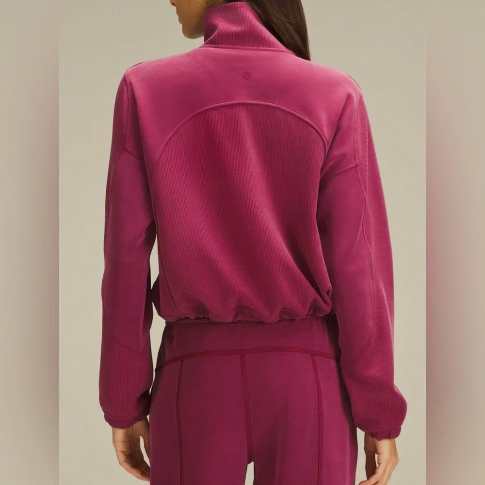 Lululemon *sold out* brushed soft stream half zip in raspberry color, size 6. - Picture 2 of 6